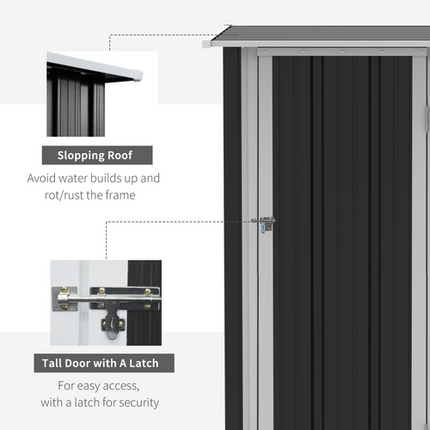 Grey Metal Garden Shed 142x84x189 cm with Lockable Door and Sloped Roof – Tool Storage Solution