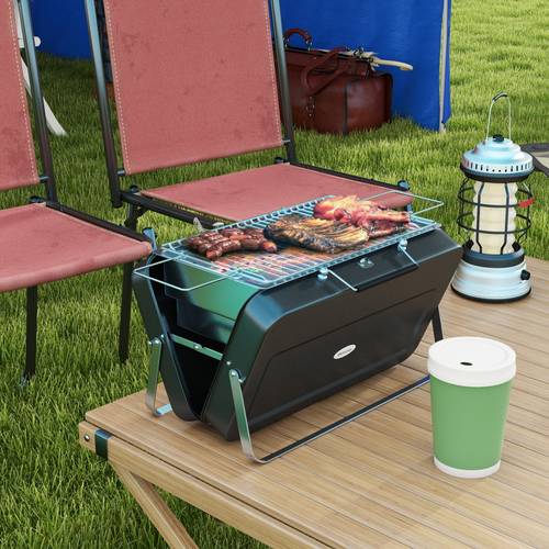 Outsunny Portable BBQ Grill with Suitcase Design for Camping, Picnic or Garden - Black