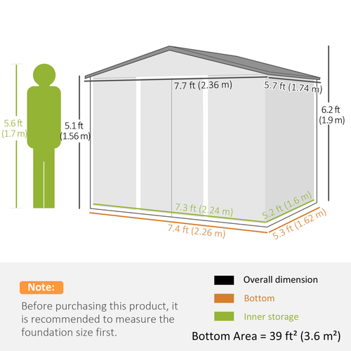 Outsunny 8x6FT Metal Garden Shed – Double Sliding Door Outdoor Storage House, Light Grey