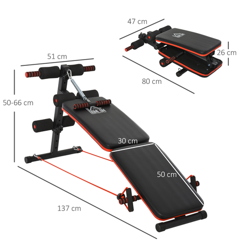 HOMCOM Foldable Sit-Up Bench – Core Workout Equipment for Home Gym, Black