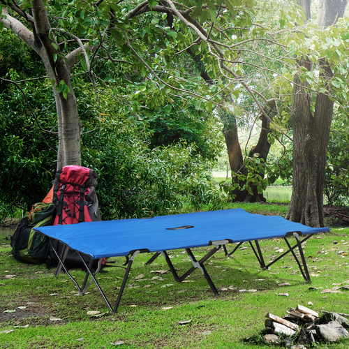 Outsunny Double Folding Camping Cot – Portable Sunbed with Carry Bag – Blue
