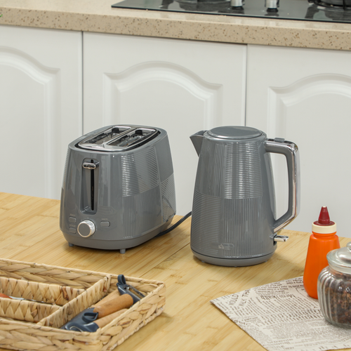 HOMCOM 1.7L Electric Kettle & 2-Slice Water Toaster Set – Fast Boil – Grey
