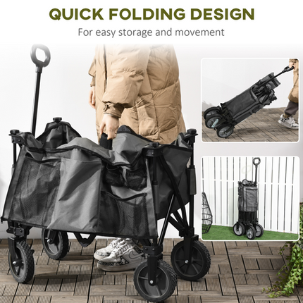 Folding Garden Camping Trolley – Collapsible Steel Cart with Folding Board – Black