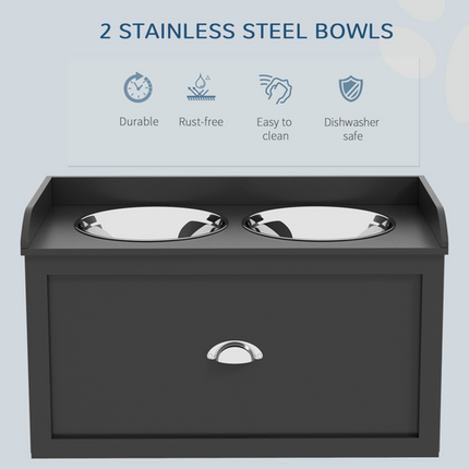 PawHut Raised Stainless Steel Dog Bowl with 21L Storage Drawer – Large Dog Feeder