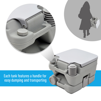 HOMCOM 10L Portable Travel Toilet for Camping – 2 Detachable Tanks – Grey