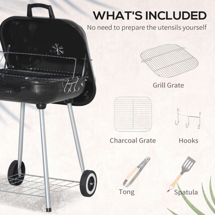 Outsunny BBQ Charcoal Smoker Grill Trolley with 2 Wheels and Utensil Holders