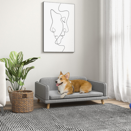 PawHut Dog Sofa Bed – Water-Resistant Couch with Legs for Medium Dogs – Grey
