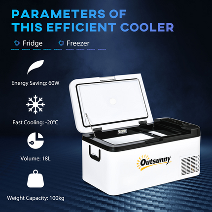Outsunny 18L 12V Car Refrigerator – LED Light – Compact Portable Fridge for Travel