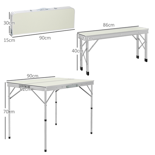 Outsunny Picnic Table Set – Folding Table with 2 Benches – Aluminium Garden Set