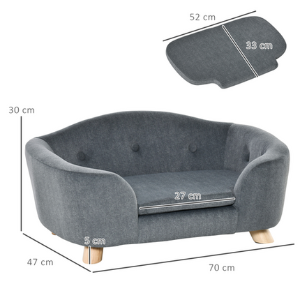 PawHut Short Plush Pet Sofa – Small Dog Couch – 70 × 47 × 30 cm – Grey