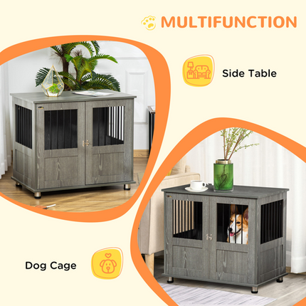 Wooden & Wire Dog Crate for Medium Dogs – Stylish Pet Kennel with Magnetic Doors