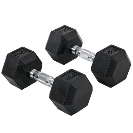 HOMCOM Hex Dumbbell Set 2x10kg – Home Gym Strength Training Weights