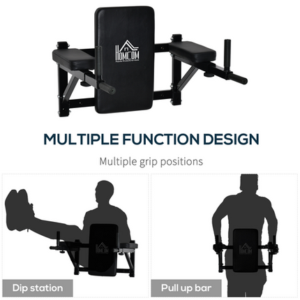 HOMCOM Wall-Mounted Dip Station Gym Rack – AB Knee Raise and Pull-Up Bar