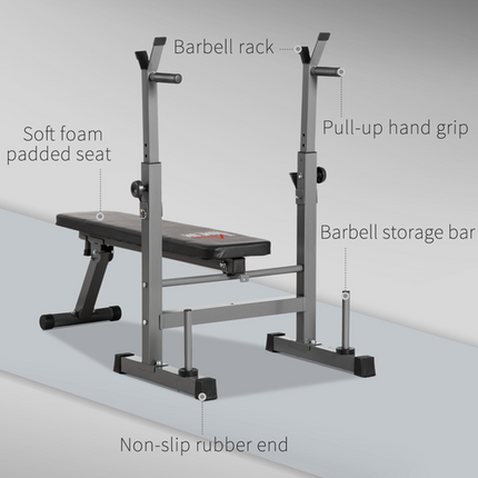HOMCOM Adjustable Foldable Weight Bench with Barbell Rack and Dip Station