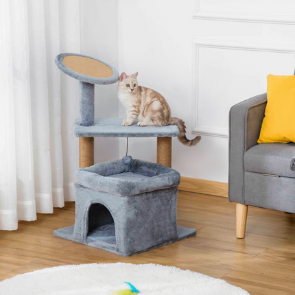 Cat Tree Tower with Scratching Posts, Perch, Condo & Kitten Toys – Grey