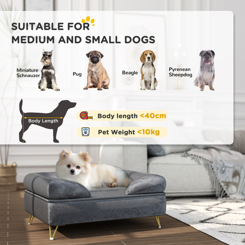 PawHut Dog Sofa Couch – Removable Backrest & Washable Cushion – Grey