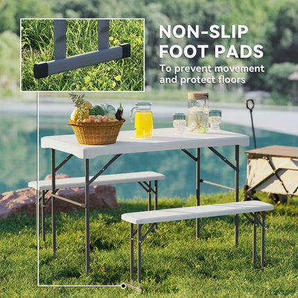 Outsunny 3-Piece Folding Picnic Table & Bench Set – With Handle – Light Grey