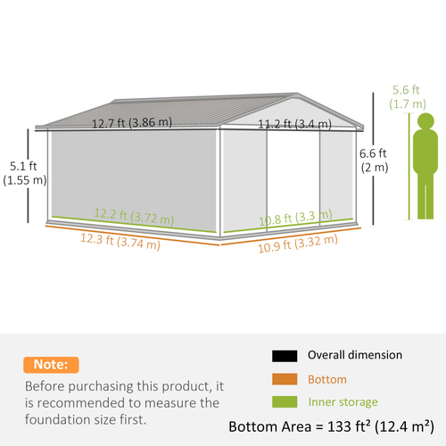 13x11FT Large Metal Garden Shed – Light Brown Storage House with Foundation, Doors and Ventilation