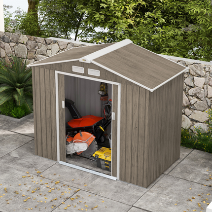 Outsunny Metal Garden Shed – Lockable Door, Foundation & Floor, Brown Outdoor Storage Unit