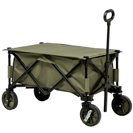 Folding Garden Camping Trolley – Collapsible Steel Cart with Folding Board – Green