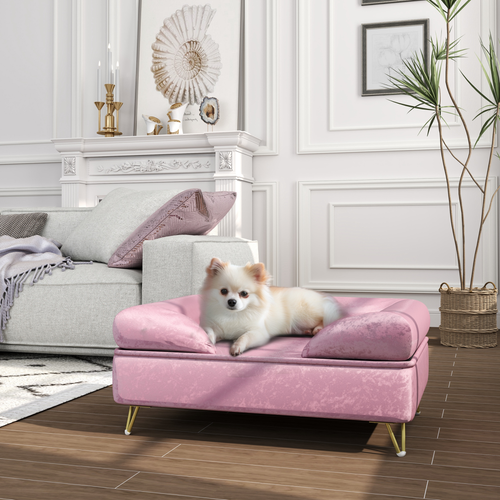 PawHut Dog Sofa Couch – Removable Backrest & Washable Cushion – Pink