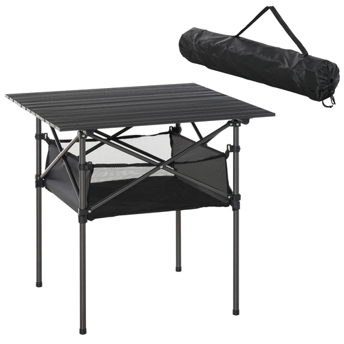 Aluminium Folding Camping Table – Roll-Top Design with Mesh Bag – Black