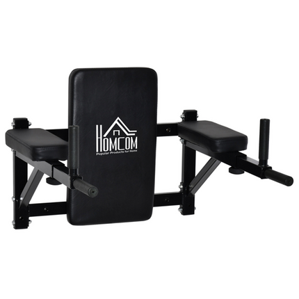 HOMCOM Wall-Mounted Dip Station Gym Rack – AB Knee Raise and Pull-Up Bar