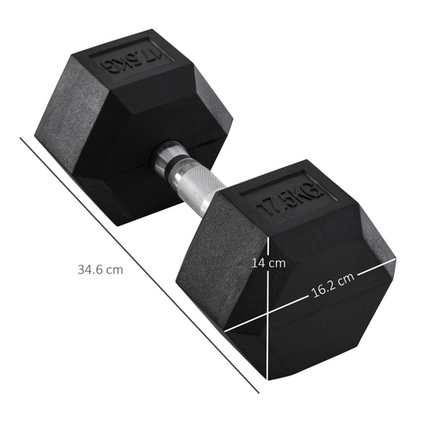 HOMCOM 17.5kg Single Rubber Hex Dumbbell – Portable Hand Weight for Home Gym