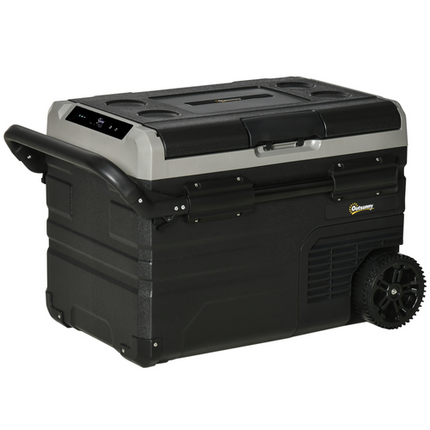 40L Car Refrigerator 12V Portable Freezer w/ Inner LED Light, Wheels Outsunny