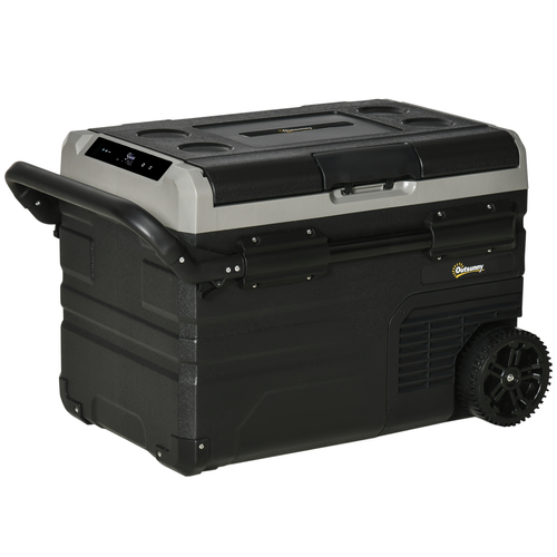 40L Car Refrigerator 12V Portable Freezer w/ Inner LED Light, Wheels Outsunny
