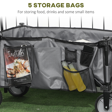 Folding Garden Camping Trolley – Collapsible Steel Cart with Folding Board – Black