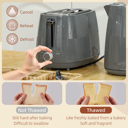 HOMCOM 1.7L Electric Kettle & 2-Slice Water Toaster Set – Fast Boil – Grey