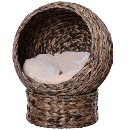 Wicker Cat Bed with Cushion – Handcrafted Elevated Pet Furniture