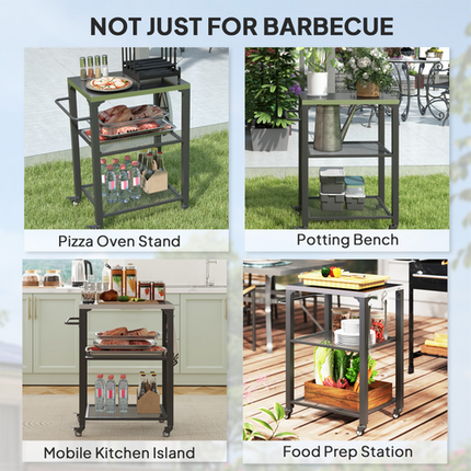 Outsunny 3-Shelf Outdoor Grill Cart Kitchen Trolley with Stainless Steel Top