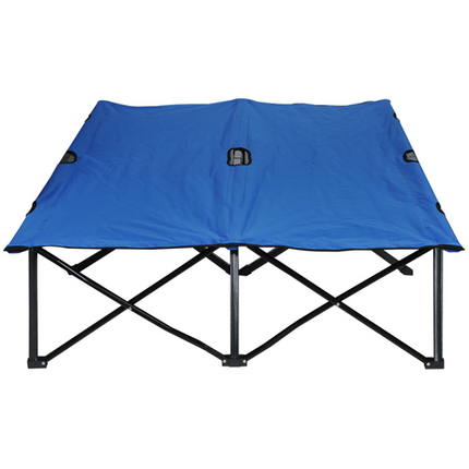 Outsunny Double Folding Camping Cot – Portable Sunbed with Carry Bag – Blue