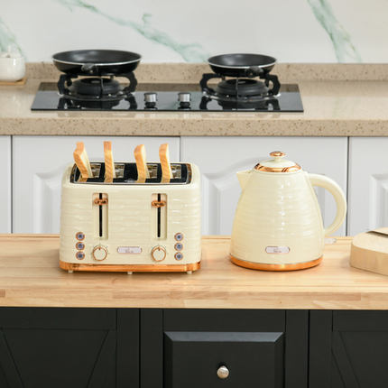 HOMCOM 1.7L Rapid Boil Kettle & 4-Slice Toaster Set – Beige