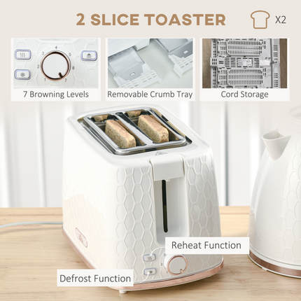 HOMCOM 1.7L Fast Boil Kettle & 2-Slice Toaster Set – White