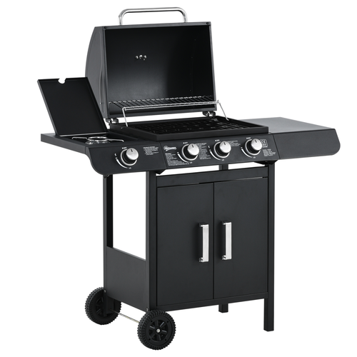 Outsunny Deluxe 3+1 Burner Gas BBQ Trolley Grill - 110x50x100cm