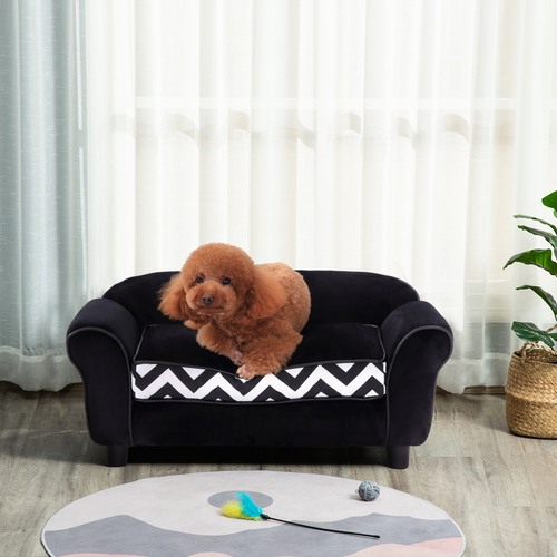 Pet Sofa Couch Bed – XS Dog & Cat Bed with Removable Sponge Cushion – Black