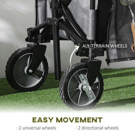 Folding Garden Camping Trolley – Collapsible Steel Cart with Folding Board – Black