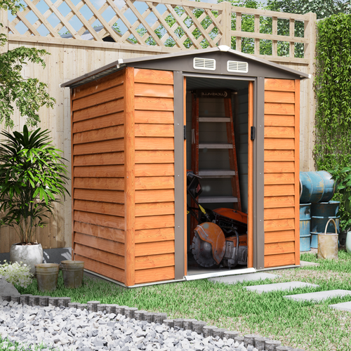 6x5FT Brown Metal Garden Shed – Outdoor Tool Storage House 193Lx152Wx203H cm