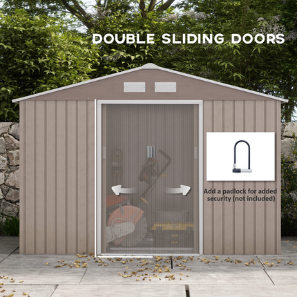 Brown Metal Garden Shed with Lockable Door, Foundation and Floor – Ventilated Outdoor Storage Unit