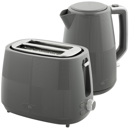 HOMCOM 1.7L Electric Kettle & 2-Slice Water Toaster Set – Fast Boil – Grey