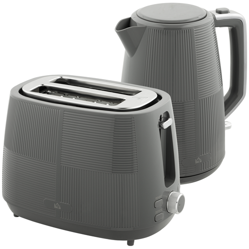 HOMCOM 1.7L Electric Kettle & 2-Slice Water Toaster Set – Fast Boil – Grey