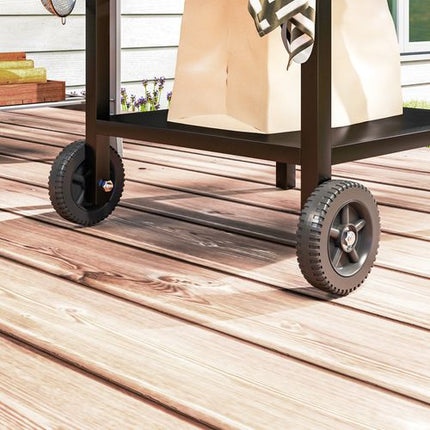 Outsunny BBQ Trolley Table with Foldable Side Table - Movable Pizza Table - Black