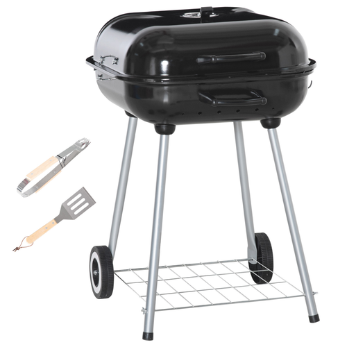 Outsunny BBQ Charcoal Smoker Grill Trolley with 2 Wheels and Utensil Holders