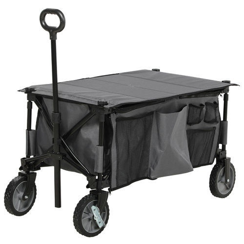Folding Garden Camping Trolley – Collapsible Steel Cart with Folding Board – Black