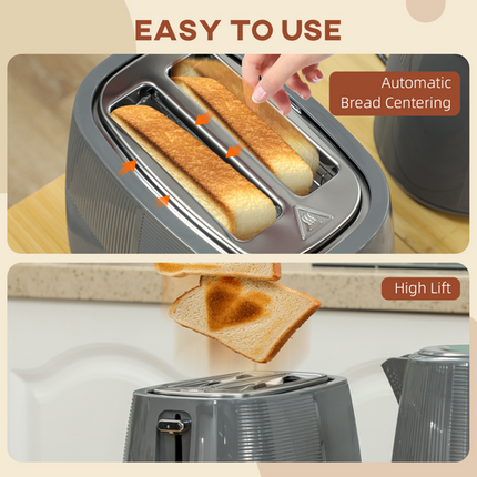 HOMCOM 1.7L Electric Kettle & 2-Slice Water Toaster Set – Fast Boil – Grey