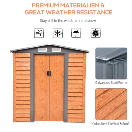 6x5FT Brown Metal Garden Shed – Outdoor Tool Storage House 193Lx152Wx203H cm