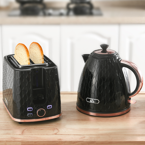 HOMCOM 1.7L Fast Boil Kettle & 2-Slice Toaster Set – Black